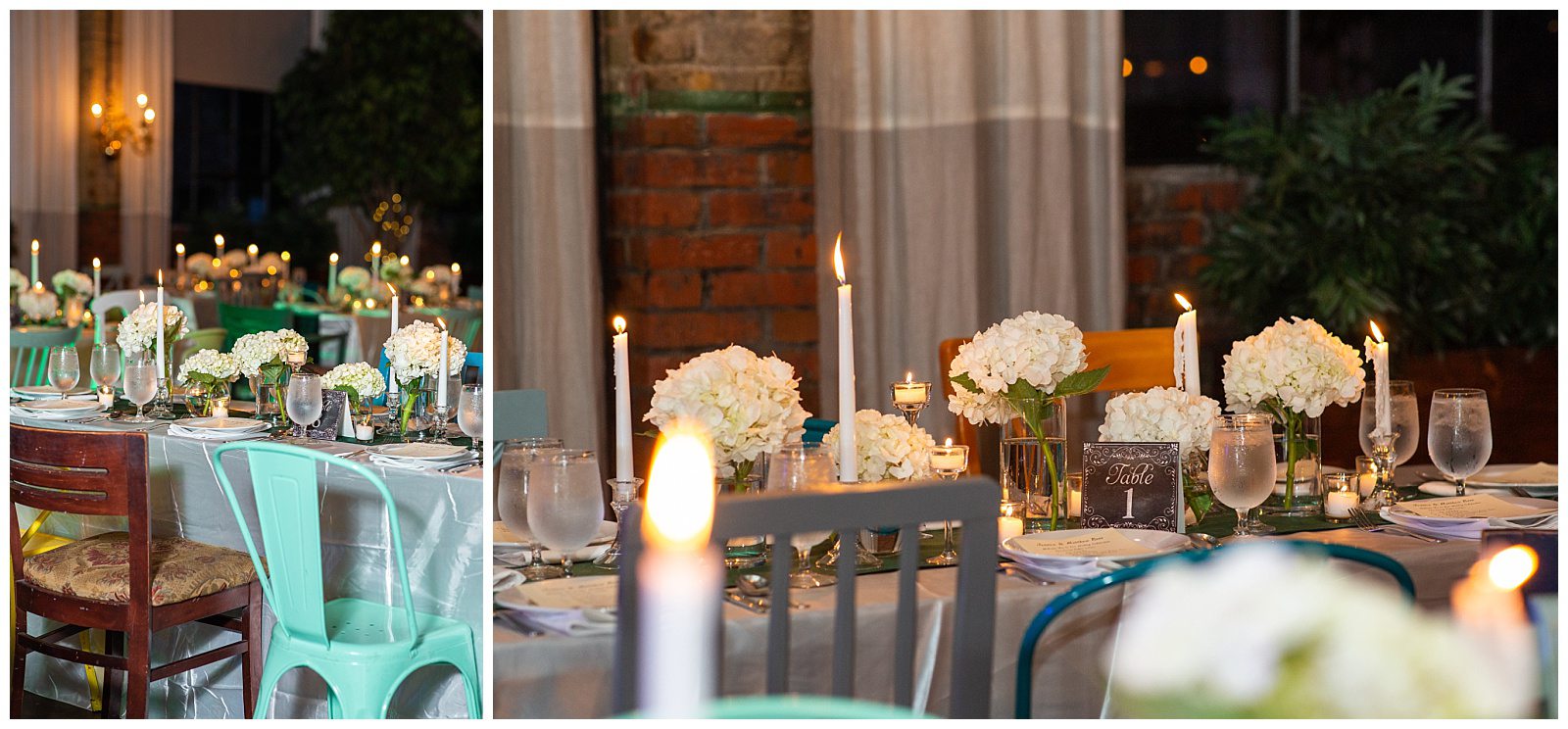 candle lit tables at a wedding reception soho south savannah